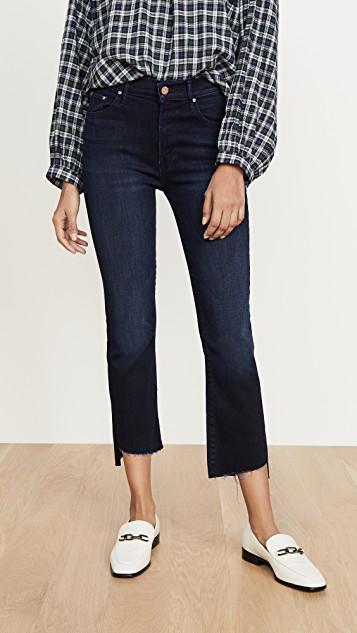 MOTHER ‘the Insider' Cropped Frayed Bootcut Jeans In Blue