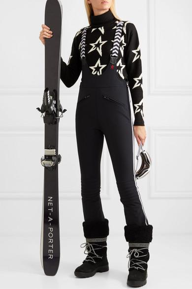 PERFECT MOMENT Star Dust Intarsia Merino Wool Turtleneck Sweater In Black Snow