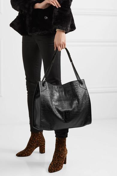 SAINT LAURENT Double-breasted Faux Fur Jacket In Black