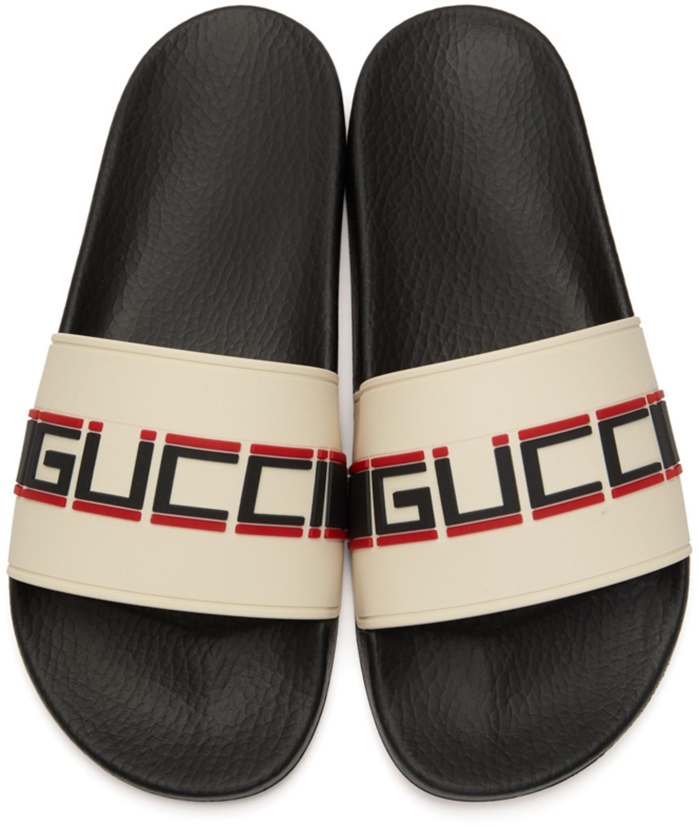 GUCCI Off-white Pursuit Sport Slides In Ecru Poppy Nero