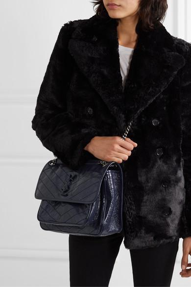 SAINT LAURENT Double-breasted Faux Fur Jacket In Black