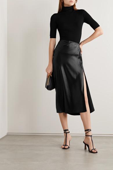 THEORY Leenda R Ribbed Merino Wool-blend Turtleneck Sweater In Black