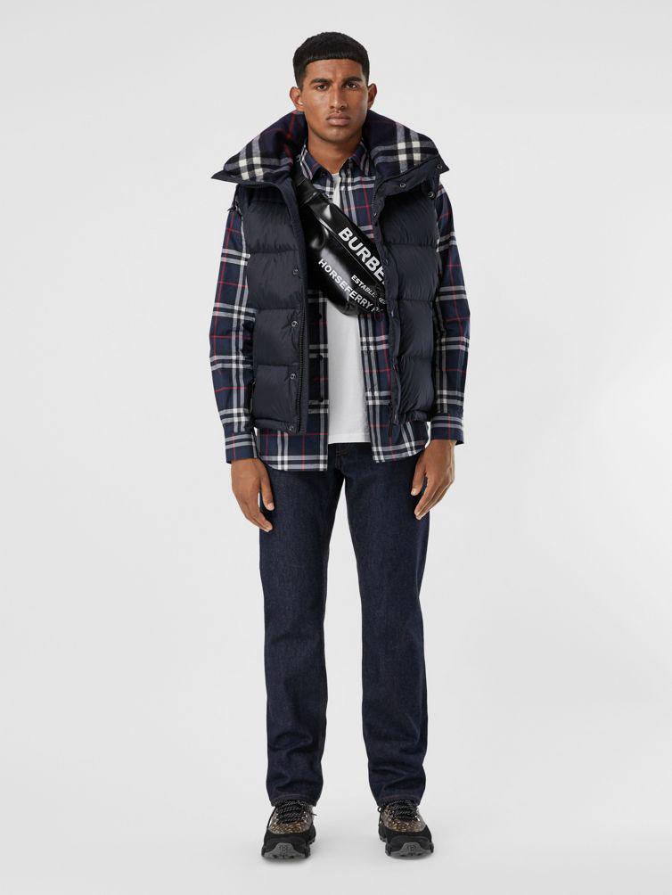 BURBERRY Embroidered Detail Check Cotton Shirt In Navy