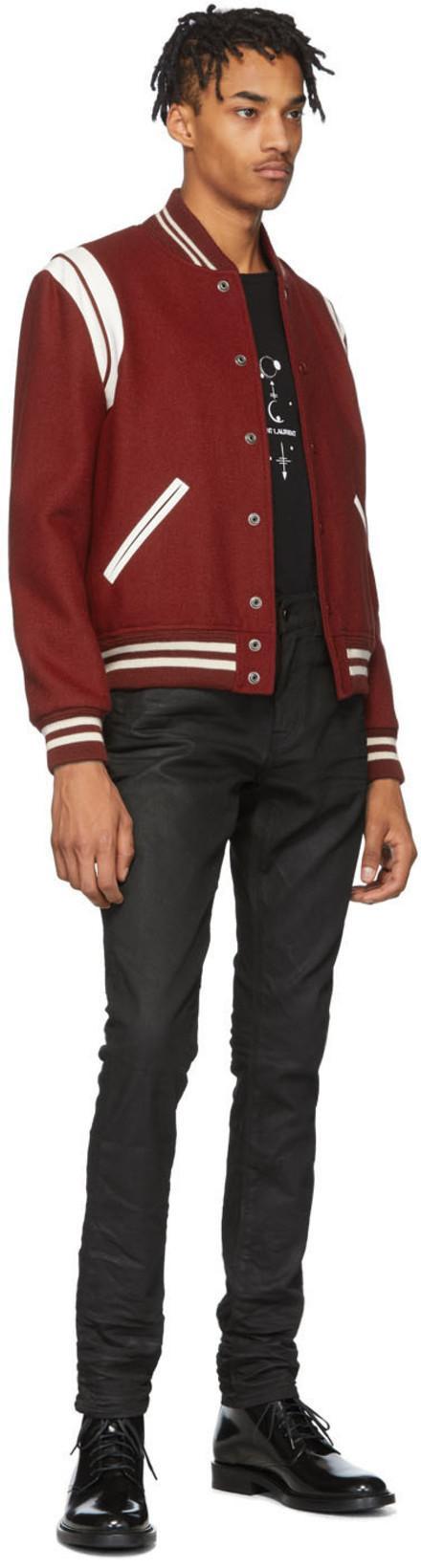 SAINT LAURENT Burgundy Wool Teddy Bomber Jacket In Bordeaux