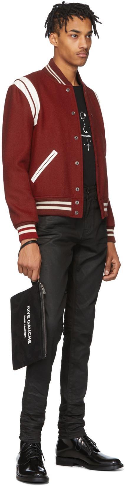 SAINT LAURENT Burgundy Wool Teddy Bomber Jacket In Bordeaux