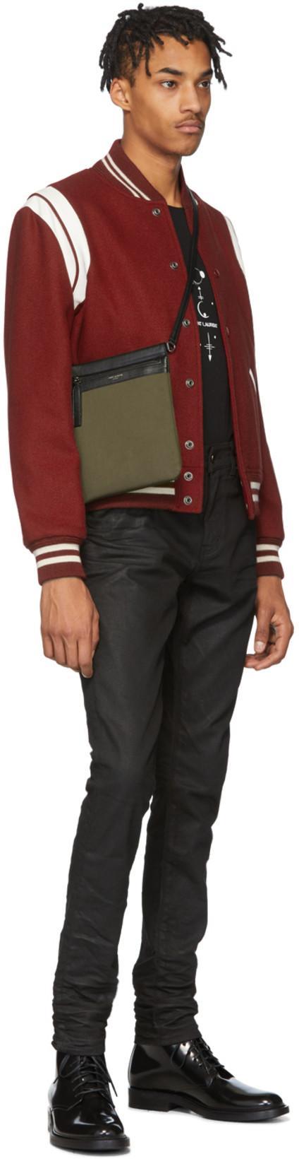 SAINT LAURENT Burgundy Wool Teddy Bomber Jacket In Bordeaux