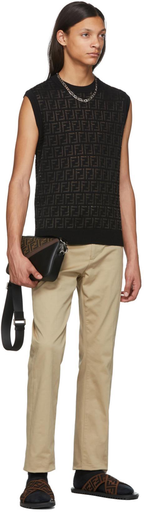 FENDI Double Crossed Band Logo Slides With Jacquard Ff Design In Black