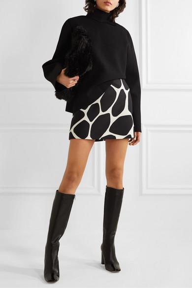 VALENTINO Printed Wool And Silk-blend Crepe Mini Skirt In Ivory