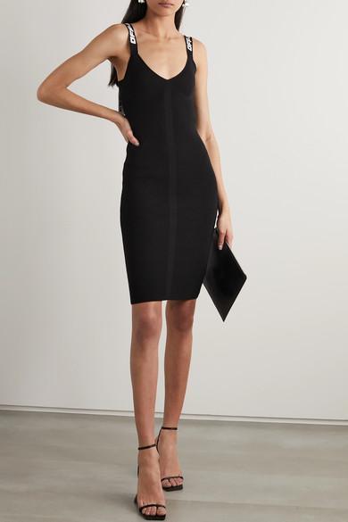 OFF-WHITE Logo Strap Knitted Mini Dress In Black