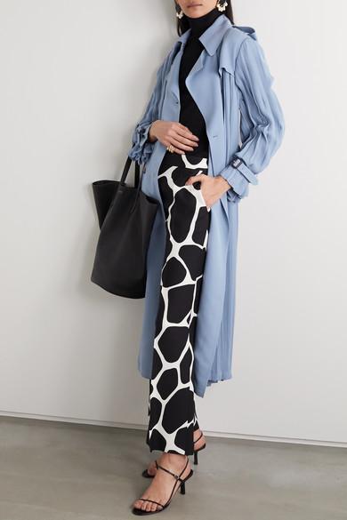 VALENTINO Pleated Silk-crepe Trench Coat In Blue