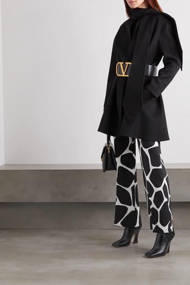 VALENTINO Draped Wool And Cashmere-blend Felt Coat In Nero