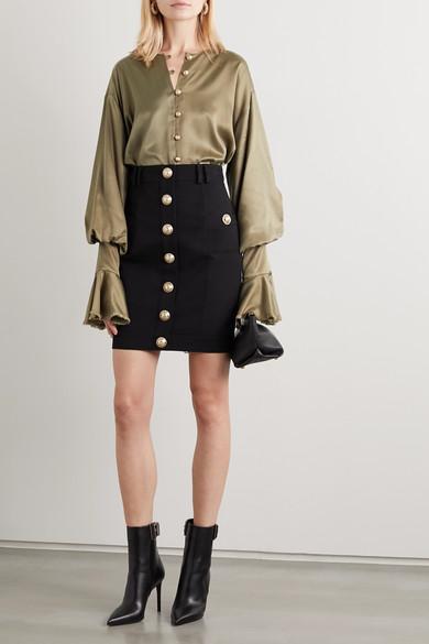 BALMAIN Button-embellished Wool-twill Mini Skirt In Black