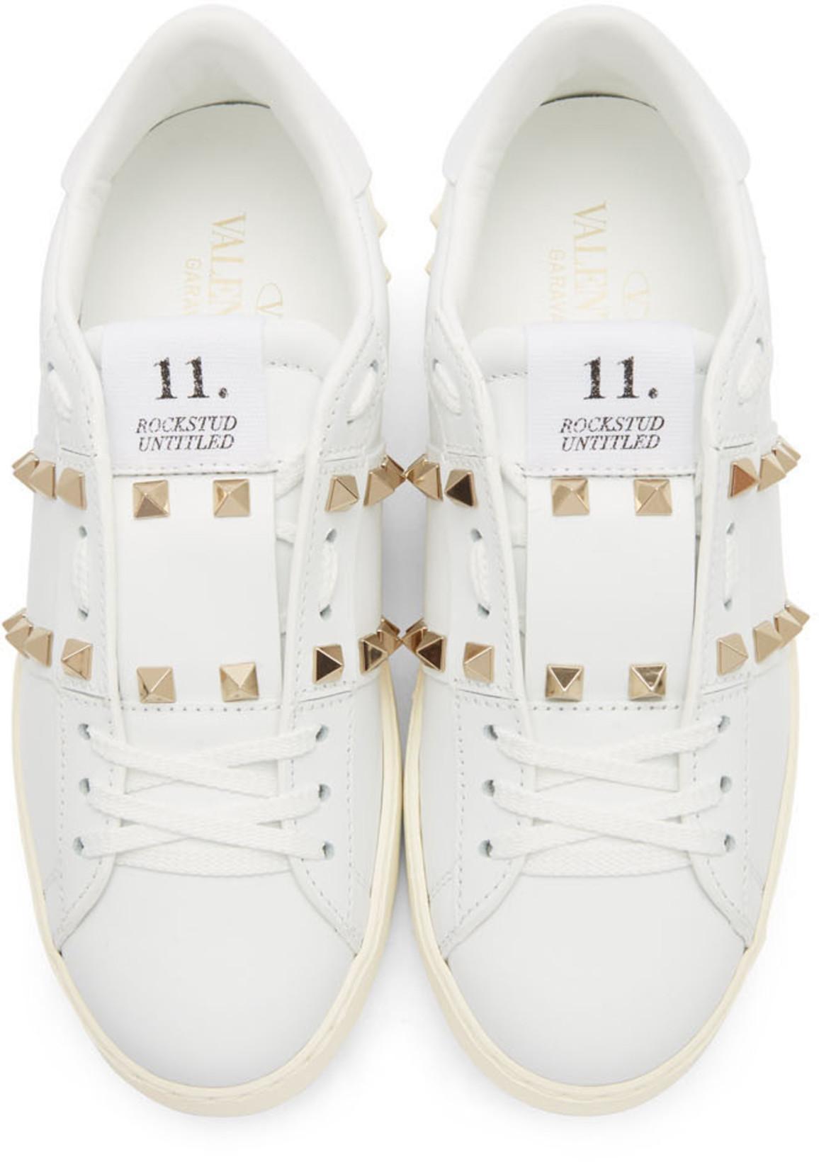 VALENTINO GARAVANI White Rockstud-embellished Low-top Sneakers
