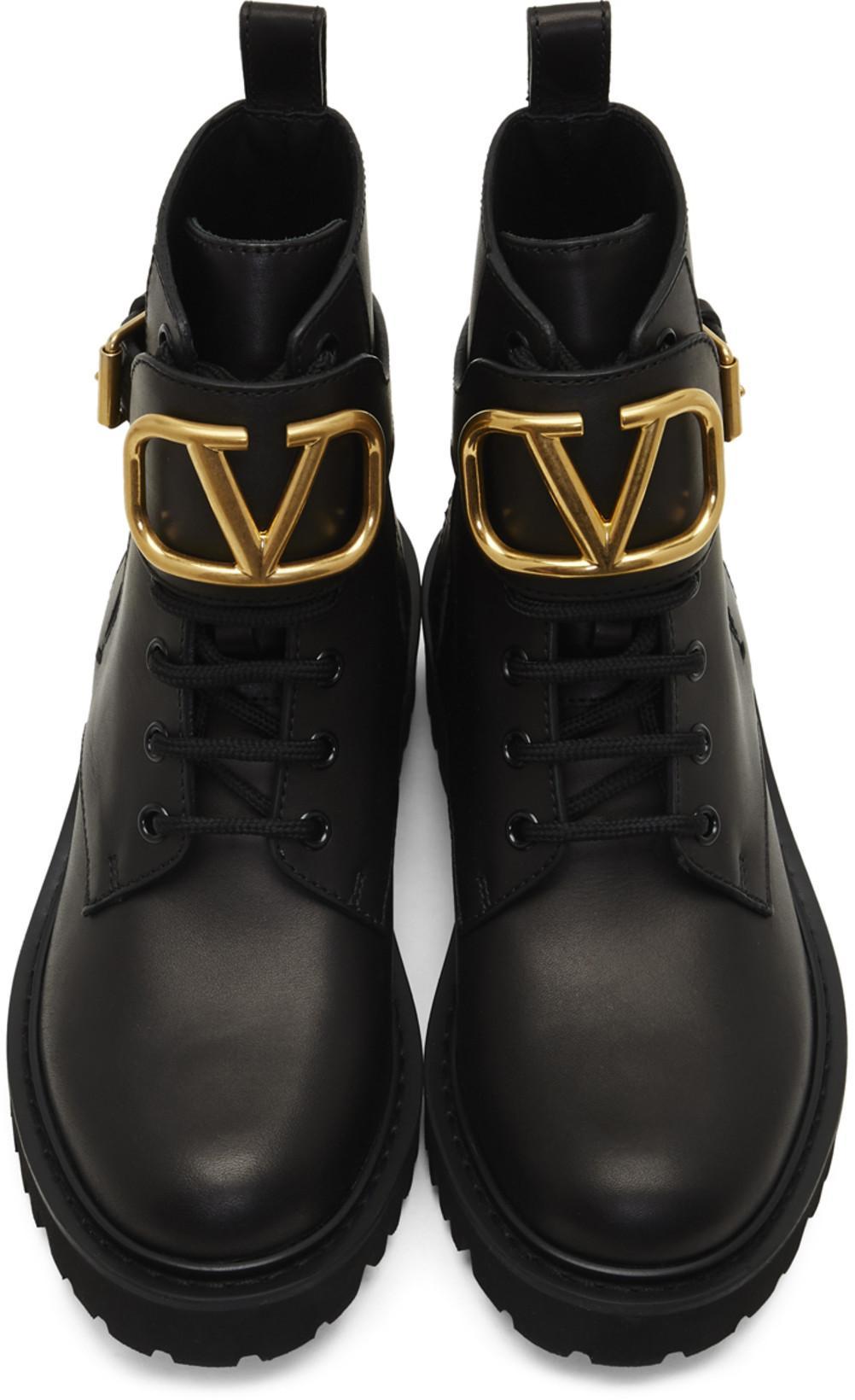 VALENTINO GARAVANI Dnu Pack Valentino Vlogo 35 Leather Combat Boot In Black