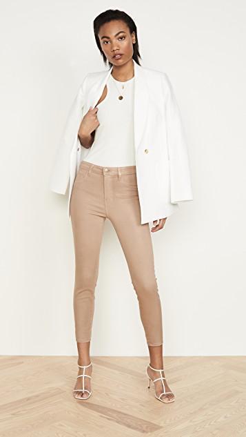 L'AGENCE Margot Cropped Coated High-rise Skinny Jeans In Biscuit