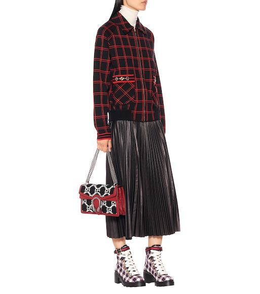 GUCCI Red & White Check Tweed Ankle Boots In Blue