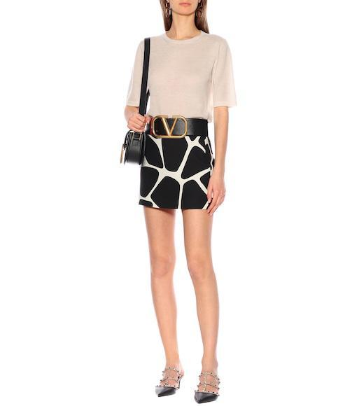VALENTINO Printed Wool And Silk-blend Crepe Mini Skirt In Ivory