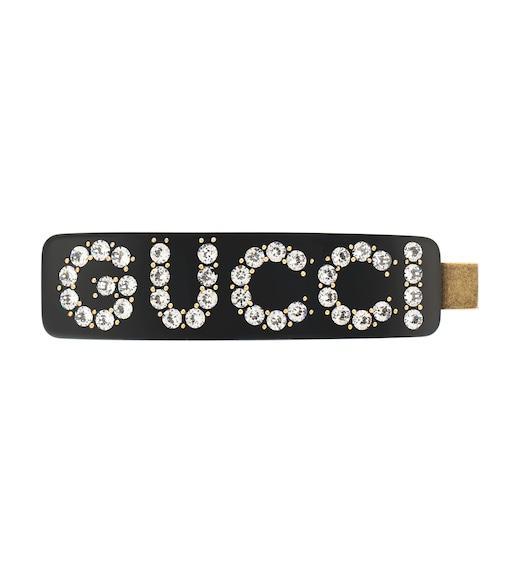 GUCCI Rhinestone-embellished Logo Hair Clip In Oro
