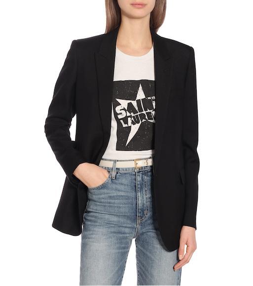 SAINT LAURENT Cassandre Leather Belt In White