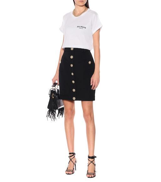 BALMAIN Button-embellished Wool-twill Mini Skirt In Black