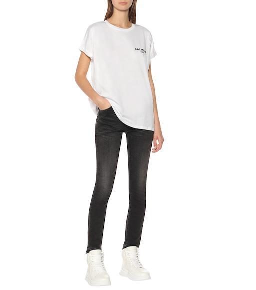 BALMAIN Flocked Logo T-shirt In White