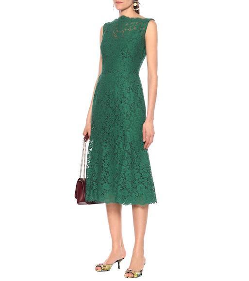 DOLCE & GABBANA Floral Lace Sleeveless Dress In Dark Green