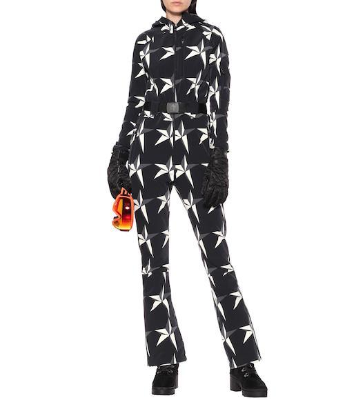 PERFECT MOMENT Star Dust Intarsia Merino Wool Turtleneck Sweater In Black Snow