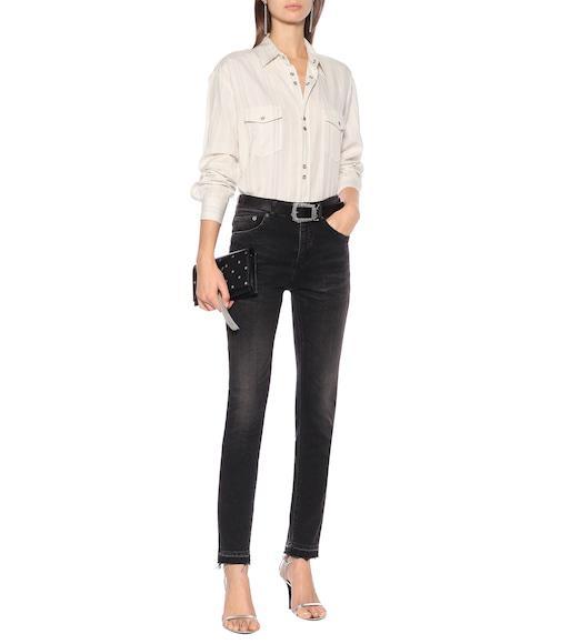 SAINT LAURENT Loulou Chain Tassel Earrings In Silver