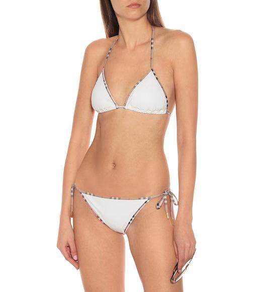 BURBERRY Mata Checked-piped Triangle Bikini In White