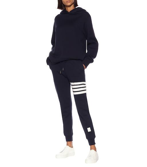 THOM BROWNE Intarsia Stripes Cotton Sweatpants In Blue