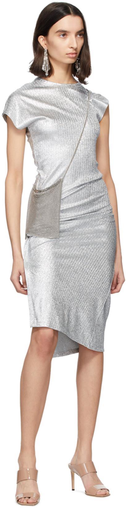 RABANNE Dress With Drape In Silver