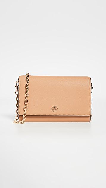 TORY BURCH Robinson Chain Wallet In Cardamom/royal Navy
