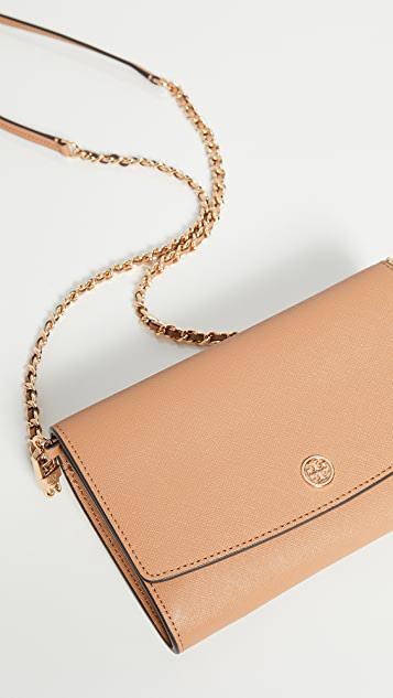 TORY BURCH Robinson Chain Wallet In Cardamom/royal Navy