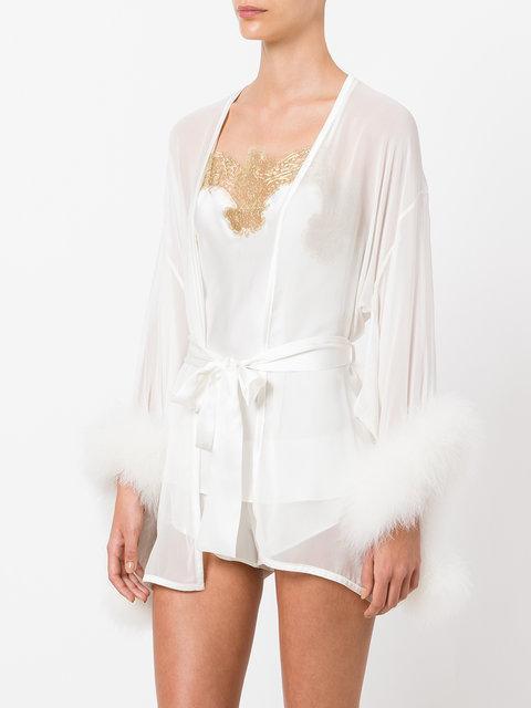 GILDA & PEARL Diana Silk And Marabou Feather Robe In White