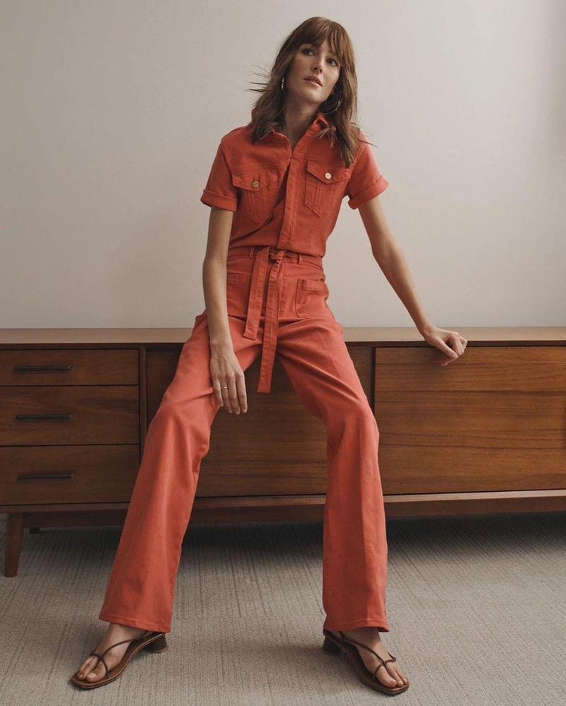 shopbop.com's Posts | Wearing: Frame Le Bardot Belted Utility Jumpsuit In Cherry