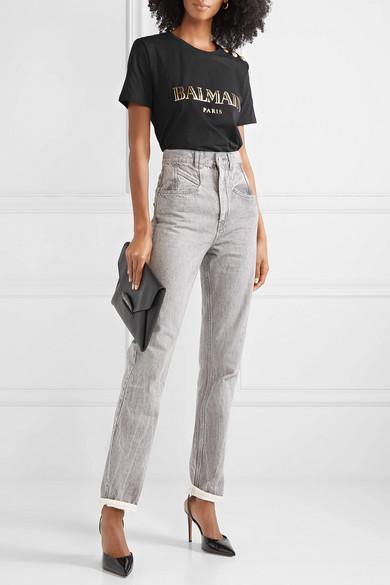 BALMAIN Cotton T-shirt With Gold Colored Logo Print In Black Gold