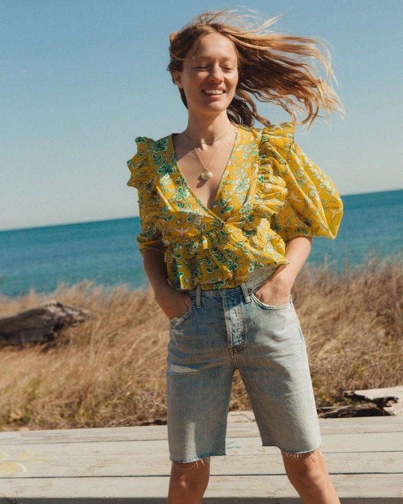 shopbop.com's Posts | Wearing: Rhode Elodie Floral-print Ruffled Cotton Cropped Top In Yellow Eden