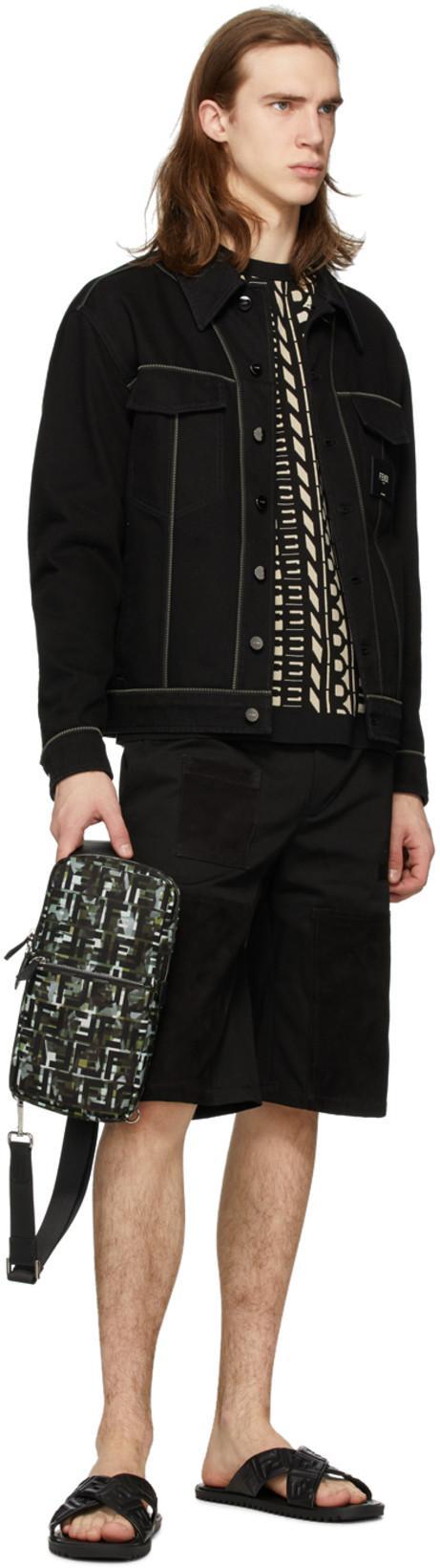 FENDI Rubber Slides With High Strap And Embossed Ff Motif Shoes In Black