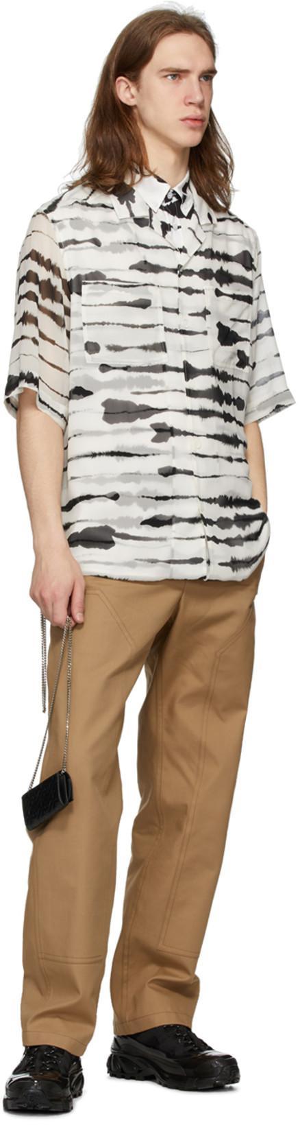 BURBERRY Short-sleeve Silk Overlay Watercolor Print Shirt In Black White
