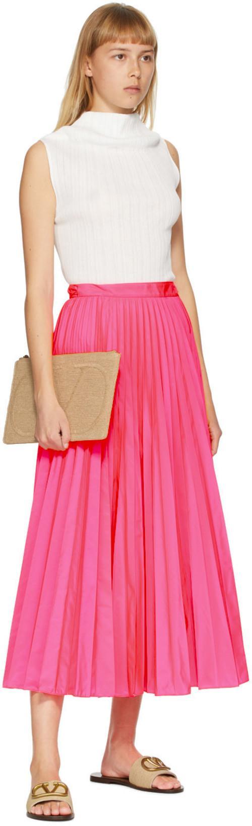 VALENTINO Nylon Canvas Midi Skirt W/side Bow In Pink