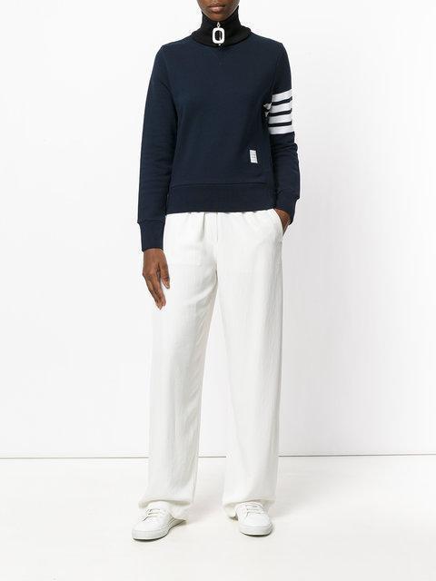 THOM BROWNE Blue Jersey Sweatshirt With 4bar Detail