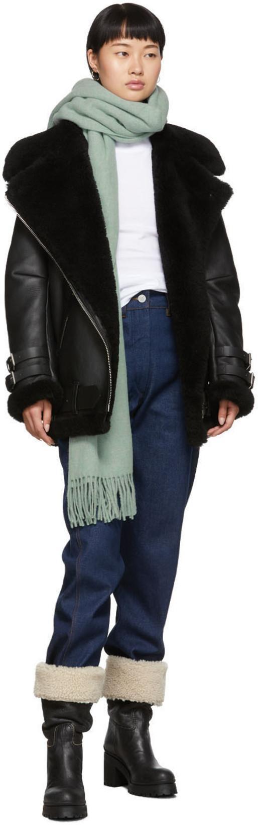 ACNE STUDIOS Shearling Aviator Jacket In Black Leather