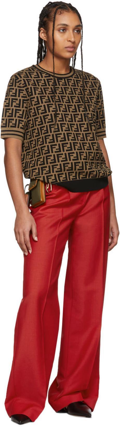 FENDI Women Brown T-shirt With Short Sleeves And All-over Ff Motiv In Cotton Woman In Black