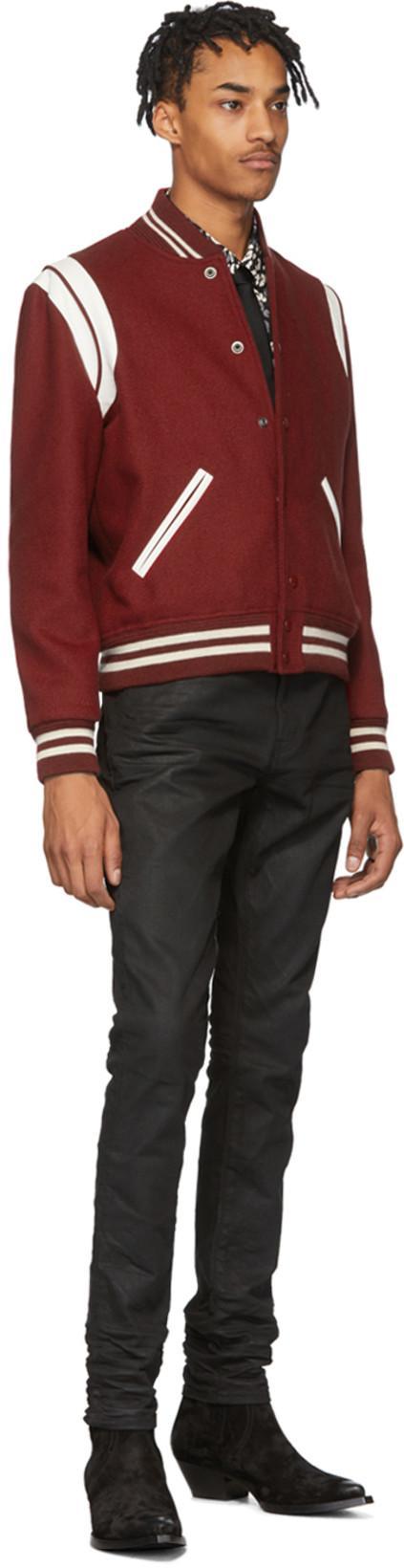 SAINT LAURENT Burgundy Wool Teddy Bomber Jacket In Bordeaux