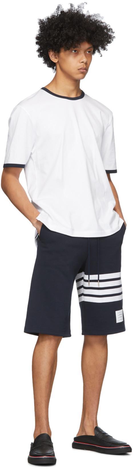 THOM BROWNE Blue Crewneck Sweater With Logo Patch And Rwb Detail In Cotton