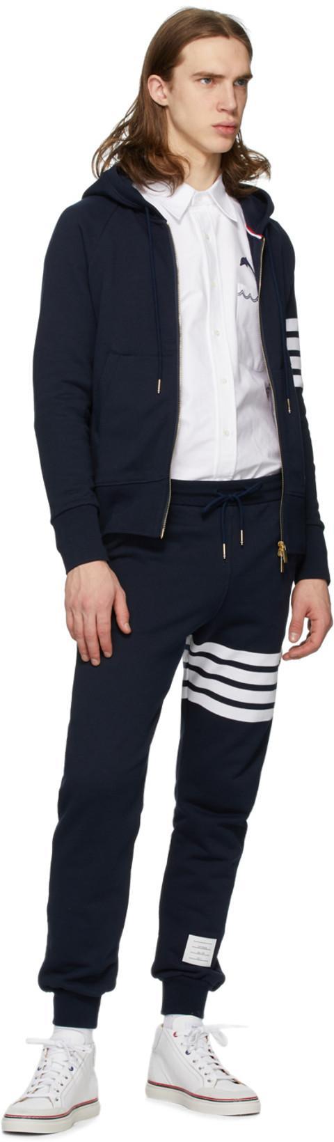 THOM BROWNE Classic Loopback 4-bar Full Zip Hoodie Man Sweatshirt Multicolored Size Xl Cotton In Blue