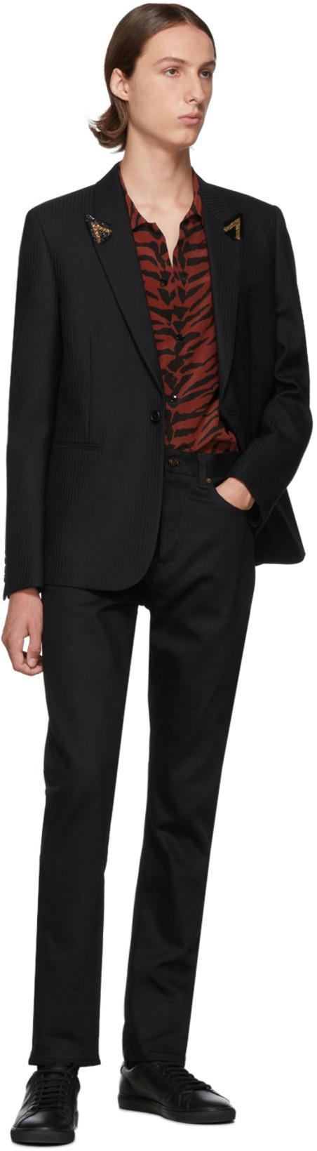 SAINT LAURENT Single-breasted Striped Wool Blazer In Black