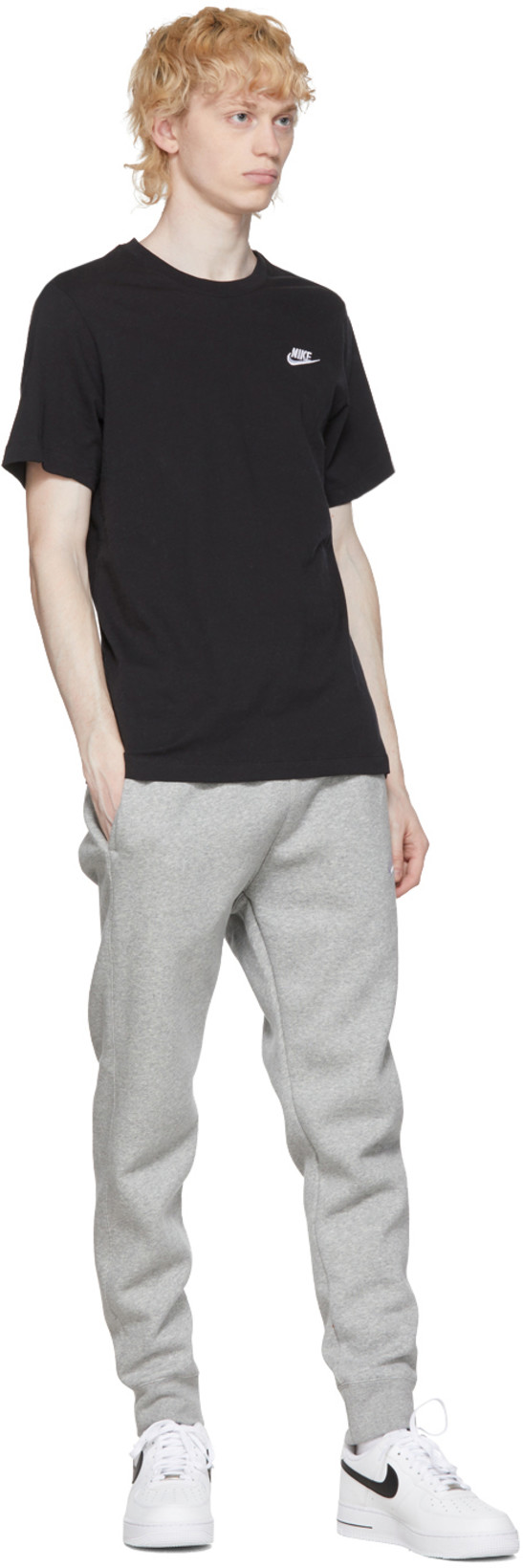 NIKE Sportswear Club Embroidered Logo Solid Color Round Neck Short Sleeve Black