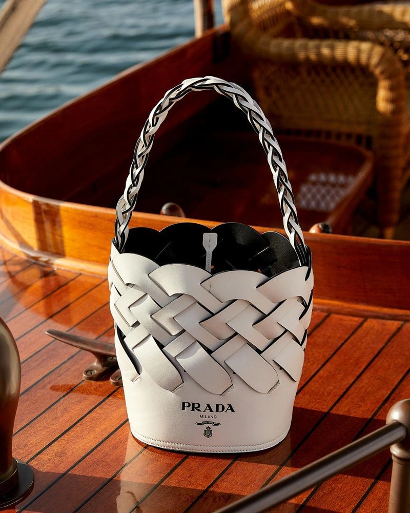 Prada's Posts | Wearing: Prada Woven Leather Bucket Bag In White