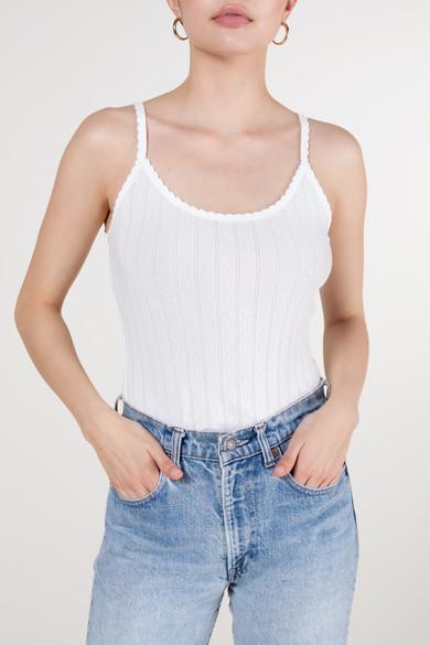 LESET Pointelle-knit Cotton Tank Top In White
